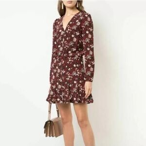 VERONICA BEARD Riggings Bordeaux Burgundy Floral Flounce Dress Ruffle Silk sz 4
